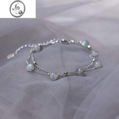 JiMi925银银骨感双层月光石手链女日韩超仙月光森林小众设计手饰ins冷