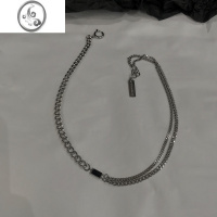 JiMi设计师款男女简约街头潮流锁骨链冷淡风时尚拼接双层黑钻项链