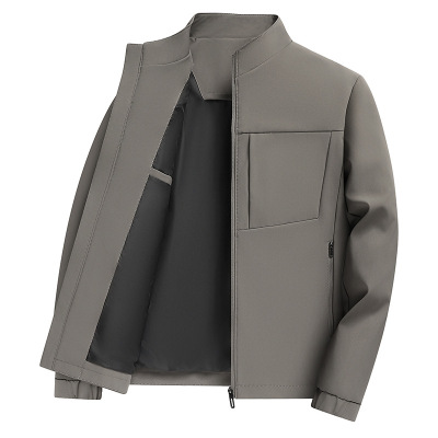 爸爸装轻商务休闲男士夹克秋季新款立领拉链纯色百搭外套男