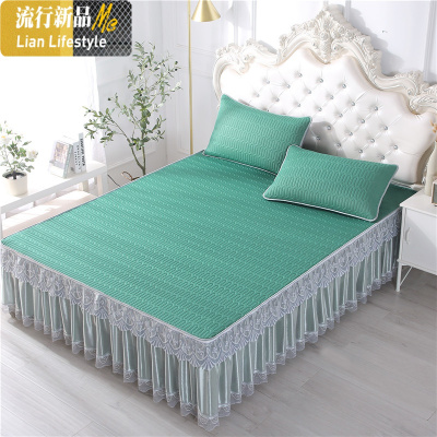 天然乳胶可水洗床裙款冰丝凉席1.5m/1.8米床三件套床裙可拆卸席子 三维工匠凉席/凉枕