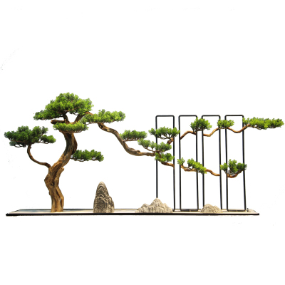 美帮汇新中式仿真实木迎客松盆景绿植大型摆件客厅酒店玄关禅意家居饰品