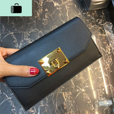 2019新加坡质感国王钱包女金属链条锁扣斜跨百搭手拿长款钱包礼盒NEW LAKE