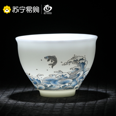 元青 主人杯(MULTIPOTENT) 中国白陶瓷茶具羊脂玉瓷鱼跃龙门茶杯功夫茶具品茗杯海浪杯