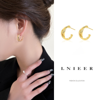 925纯银针素圈复古港风金色耳环女2025年新款高级感耳圈耳钉耳饰送女朋友老婆情人节七夕生日礼物