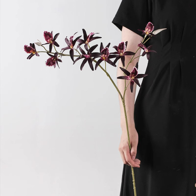 企采严选 仿真花三头手感蝴蝶兰咖粉色莫兰迪色复古假花法式花艺装饰摄影 咖粉