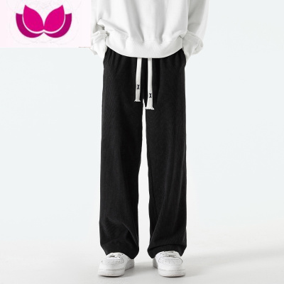 七斓灯芯绒裤子男款春加绒厚运动卫裤宽松直筒阔腿男生休闲长裤