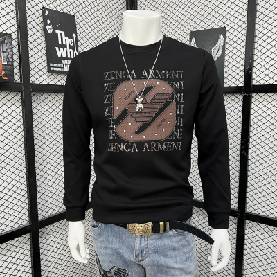 时尚潮牌欧货秋冬新款男士圆领字母卫衣长袖体恤上衣重工烫钻时尚_1