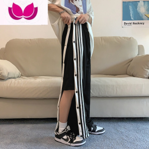 七斓夏季高街cec排扣全开裤子男韩版潮流宽松直筒垂感阔腿篮球运动裤