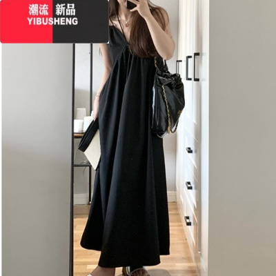 YIBUSHENG法式赫本风黑色连衣裙女2024季新款高级感吊带长裙设计感裙子潮