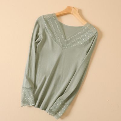 秋冬性感V领打底衫绵羊毛发热秋衣德绒保暖内衣女上衣外穿保暖衣_308