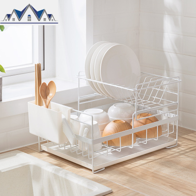 日式多功能餐具收纳厨房台面双层碗筷勺碟盘沥水架水置物储物架 三维工匠收纳层架