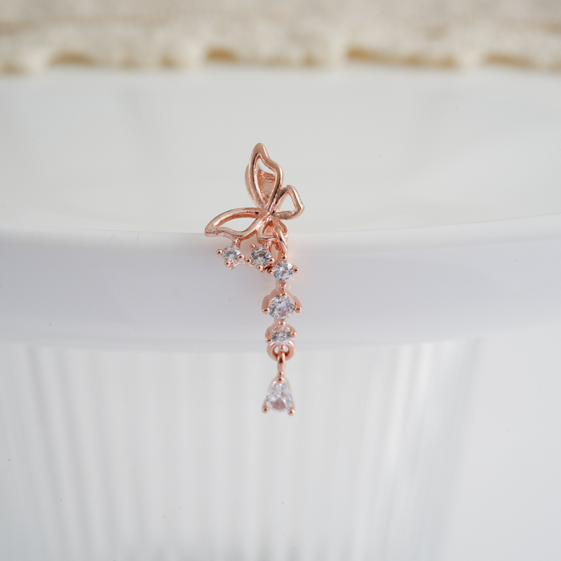 韩国进口耳钉镶钻蝴蝶流苏立体小清新秀气钛合金耳骨钉螺丝拧堵送女朋友老婆情人节七夕生日礼物