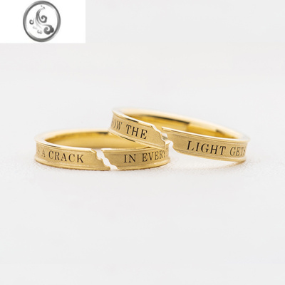 JiMi裂开破碎感原创小众设计戒指七夕情人节表白刻字素圈定制情侣对戒