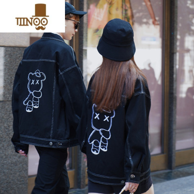 YANXU2023新款情侣装牛仔夹克ins超火的短外套原宿嘻哈风班服潮
