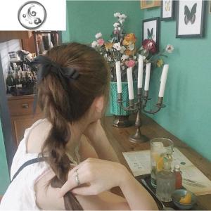 ins网红手工发饰黑色少女发圈大蝴蝶结头绳马尾发夹飘带韩国头饰 JiMi