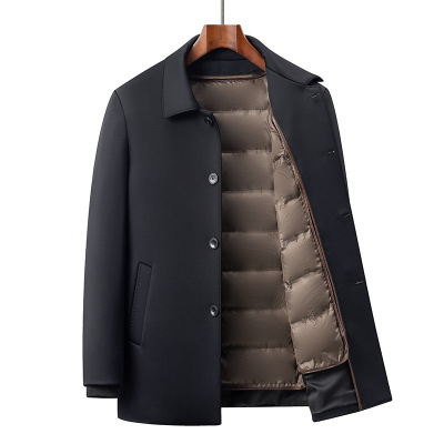 中老年男士厚脱卸羽绒内胆羽绒服秋冬80白鸭绒商务翻领羽绒服外套