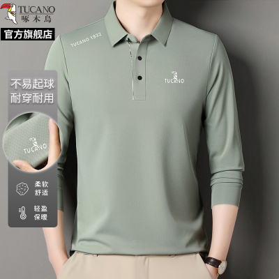 啄木鸟官方旗舰店长袖男士t恤2025新款春秋款POLO衫中年爸爸上衣