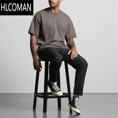 HLCOMAN侃爷配色 潮牌美式高街宽松 厚实220克成衣染色做旧短袖T恤男