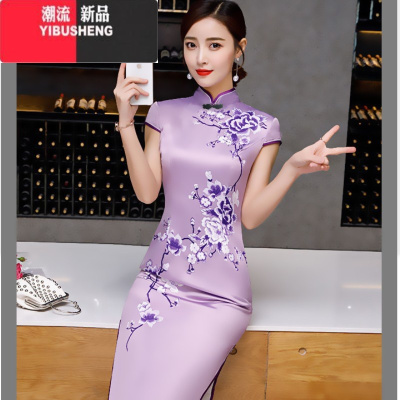 YIBUSHENG2023季新款民族风复古改良款旗袍连衣裙女中长款高开叉旗袍裙子