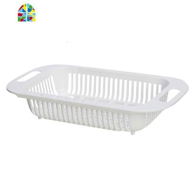 伸缩洗菜盆厨房水碗碟架长方形塑料家用水池洗碗池置物架 FENGHOU 可伸缩[灰色]1个装洗菜篮洗菜篮