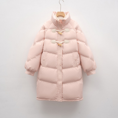 新羽绒服宽松白鸭绒牛角扣女新款冬季保暖加厚外套中长款潮