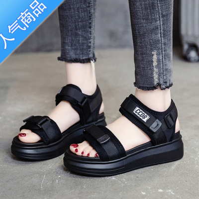 SUNTEK老爹运动凉鞋女款夏季2023年新款松糕厚底坡跟学生休闲度假沙滩鞋