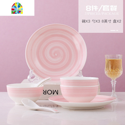 网红日式碗碟套装北欧陶瓷碗筷盘子家用景德镇创意个性餐具吃饭碗 FENGHOU 泥彩蓝8件套(收藏筷子)