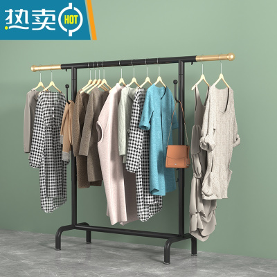 敬平加厚可伸缩升降晾衣架落地卧室宿舍学生凉晒衣杆折叠阳台服装架子 黑配金长可调80~150高150 中