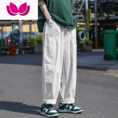 七斓卡其色日系工装裤子男款夏季宽松直筒阔腿裤港风潮牌复古休闲长裤