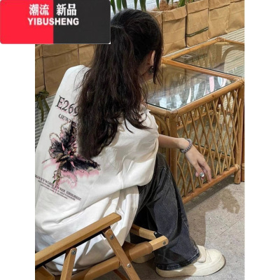 YIBUSHENG蝴蝶短袖t恤女新款季设计感小众学生宽松半袖体恤上衣服装