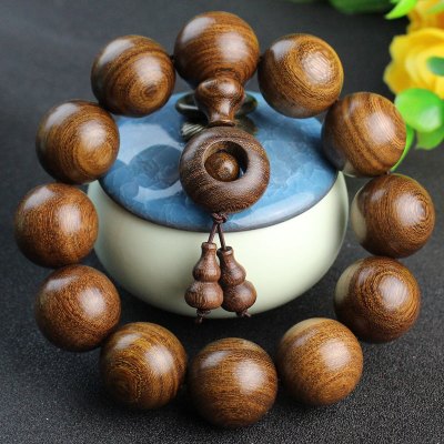 天然金丝檀木手串实木佛珠文玩似金丝楠木男女情侣手链转运珠送女朋友老婆情人节七夕生日礼物