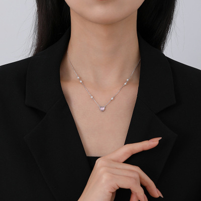 粉色爱心珍珠S999纯银项链女甜美轻奢锁骨链圣诞节礼物送女友闺蜜送女朋友老婆情人节七夕生日礼物