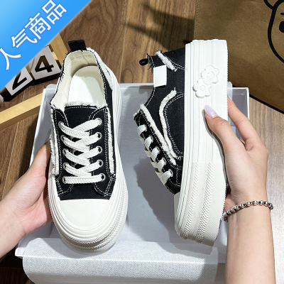 SUNTEK帆布鞋女2023新款夏季透气内增高厚底小个子休闲百搭小白乞丐板鞋