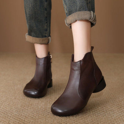 头层牛皮秋冬新款复古马丁靴女 增高厚底防滑 真皮时尚短靴女