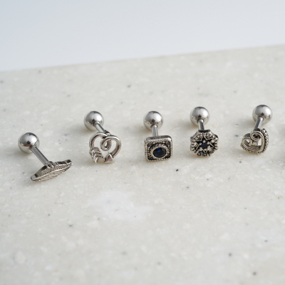 韩国耳钉复古创意爱心方形圆形叶子耳骨钉女耳蜗粗杆螺丝拧送女朋友老婆情人节七夕生日礼物