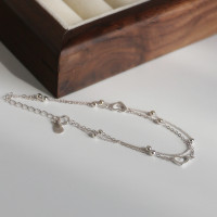 S925纯银双层镂空爱心手链日韩气质百搭款银手链送礼闺蜜同款森系送女朋友老婆情人节七夕生日礼物