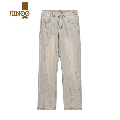 YANXUWoos美式街头黄泥染牛仔裤男潮ins高街vibe风直筒显瘦长裤子女