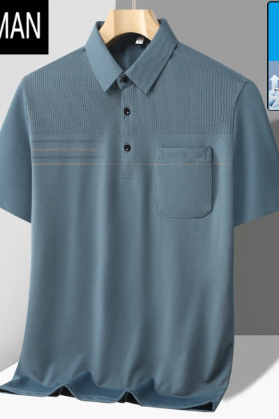 HLCOMAN中年男士冰丝短袖t恤男夏季中老年爸爸夏装衫透气薄款翻领T恤