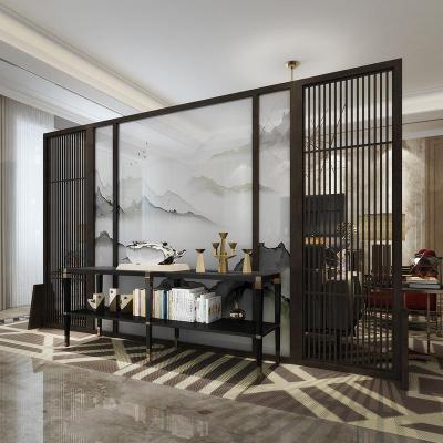 新中式屏风隔断客厅山水玄关别墅实木定制镂空酒店装饰格栅大座屏 白蜡木:300*200cm高 整装