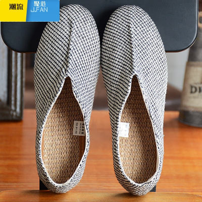 聚范2024新款亚麻鞋子软底男生夏季懒人鞋一脚蹬透气布鞋复古国风男鞋