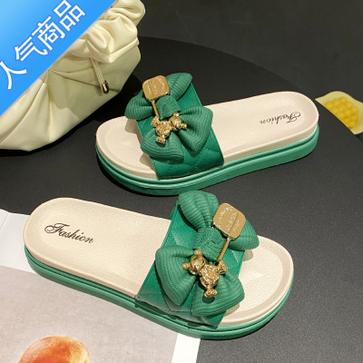 SUNTEK高跟拖鞋女夏外穿抖音同款时尚ins少女心小熊厚底拖鞋女韩版平底