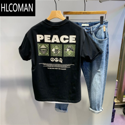 HLCOMAN2025夏季新款后背印花男士圆领短袖T恤韩版时尚修身百搭打底t