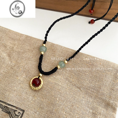JiMi红玛瑙平安扣项链女轻奢小众设计感新中式手工编织绳锁骨链配饰潮