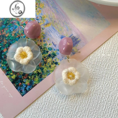 JiMi[宠粉福利]法式复古油画风奶蓝紫温柔树脂针织花朵手作原创耳环