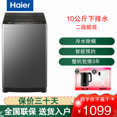 海尔(Haier)波轮洗衣机10公斤大容量 家用全自动洗衣机自编程 除螨 洗漂脱可调 速洗 XQB100-Z606