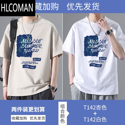 HLCOMAN短袖t恤男士夏季新款潮牌印花半截袖衣服男生设计感透气体恤T