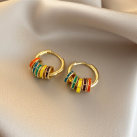 彩色珐琅精致耳环女轻奢高级感耳圈2025新款气质素圈耳扣耳饰送女朋友老婆情人节七夕生日礼物
