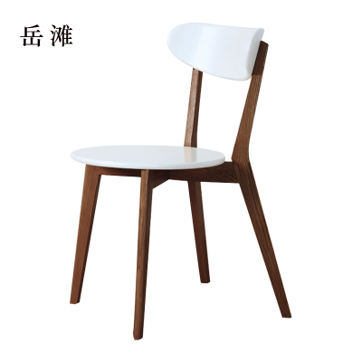 岳滩办公椅简约现代休闲书桌椅餐桌凳子橡木靠背椅胡桃色骨架白色圆形座面