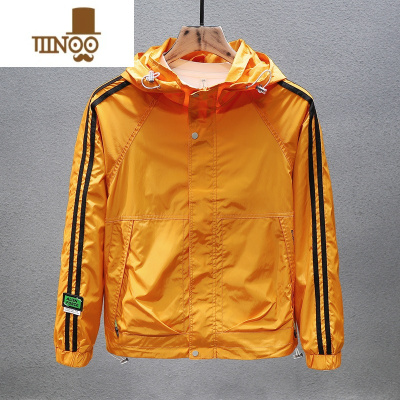 YANXU连帽外套男新款条纹外穿防风衣潮牌宽松休闲工装冲锋衣夹克男