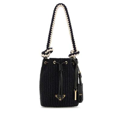 普拉达(PRADA)女士迷你桶包编织单肩包金色五金装饰时尚百搭配饰